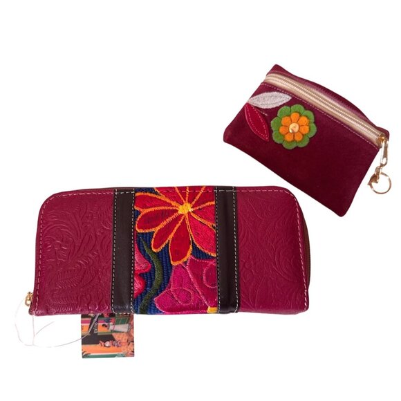 Tooled with floral  tapestry embroidery synthetic leather wallet women with coin - Picture 8 of 11